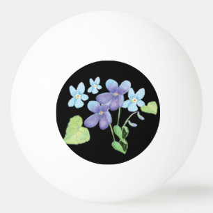 Wild Violet Flowers Illustration Black Ping Pong Ball