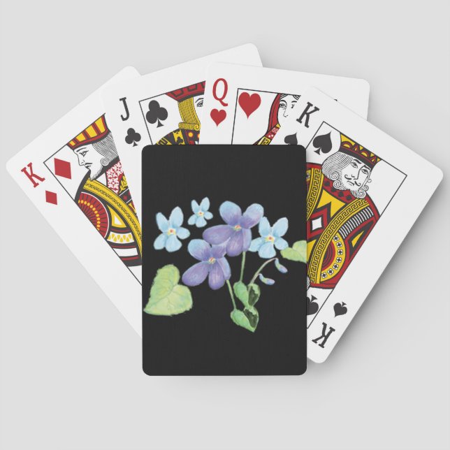 Wild Violet Flowers Illustration Black Playing Cards (Back)