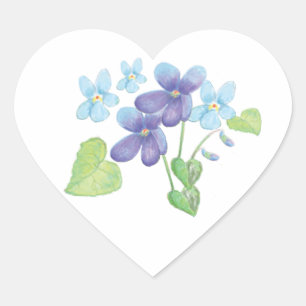 Wild Violet Flowers Illustration Heart Sticker