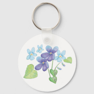 Wild Violet Flowers Illustration  Key Ring