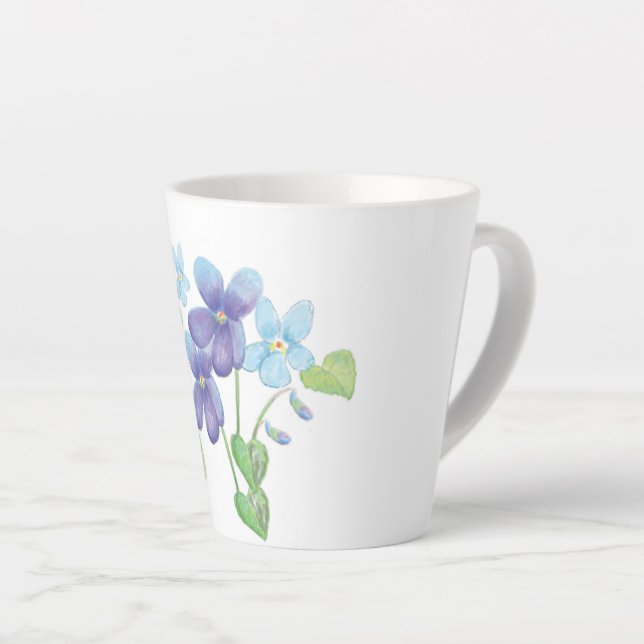 Wild Violet Flowers Illustration  Latte Mug (Right Angle)