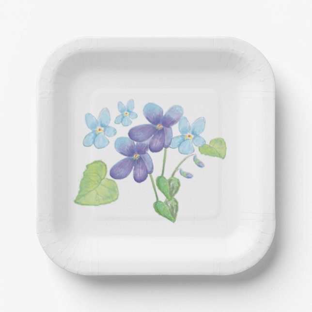 Wild Violet Flowers Illustration    Paper Plate (Front)