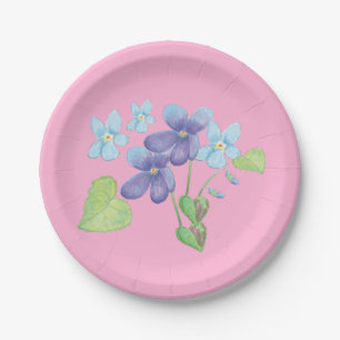 Wild Violet Flowers Illustration   Paper Plate
