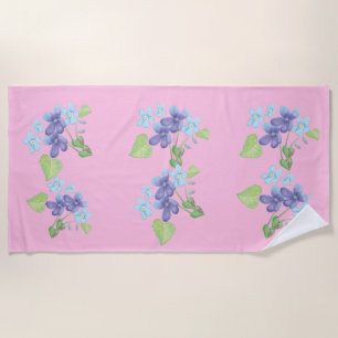 Wild Violet Flowers Illustration Pastel Pink Beach Towel