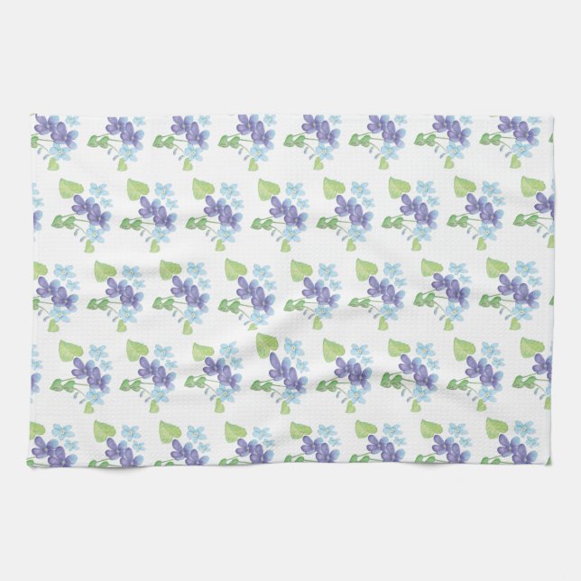 Wild Violet Flowers Illustration  Tea Towel (Horizontal)