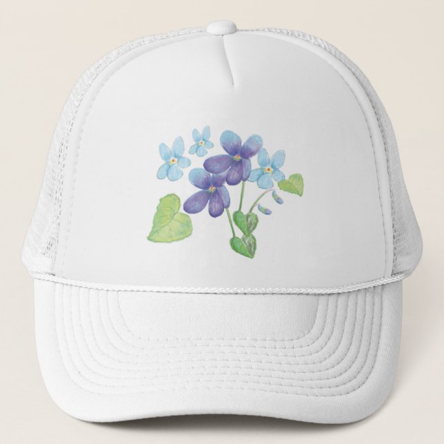 Wild Violet Flowers Illustration Trucker Hat (Front)
