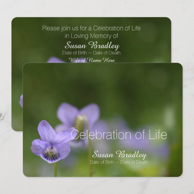 Wild Violets Celebration of Life Invitation (Front/Back)