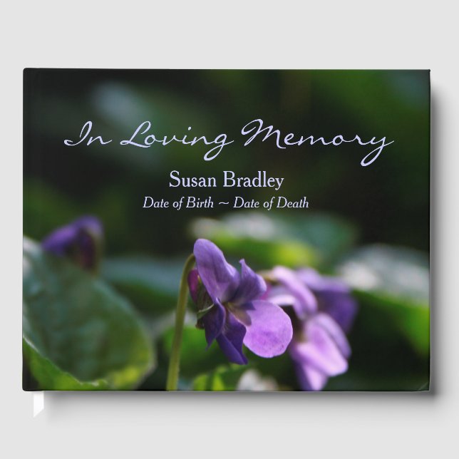 Wild Violets Floral Photo Memorial Guest Book (Front)
