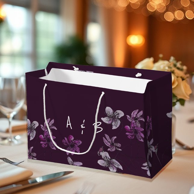 Wild Violets Watercolor Hand-painted Monogrammed Large Gift Bag (Creator Uploaded)