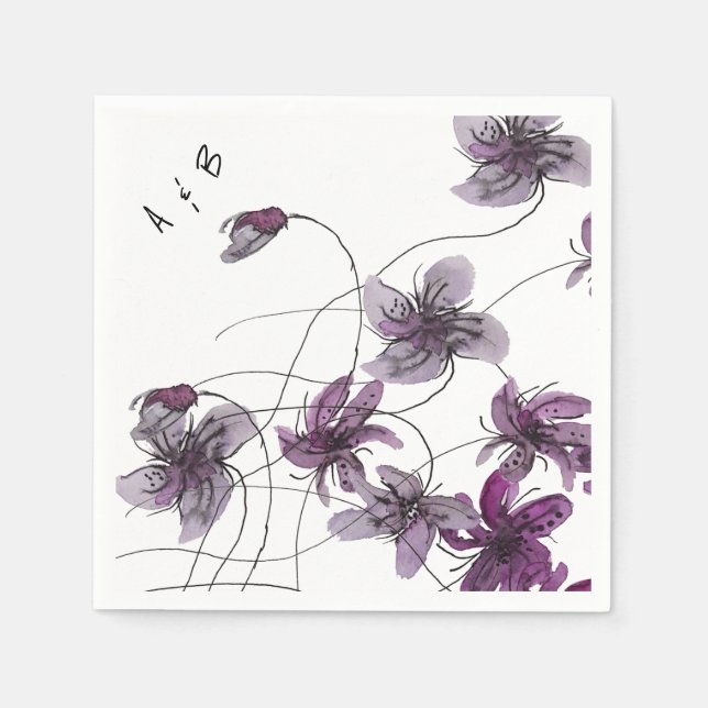 Wild Violets Watercolor Hand-painted Napkin (Front)