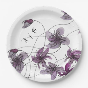 Wild Violets Watercolor Hand-painted Paper Plate