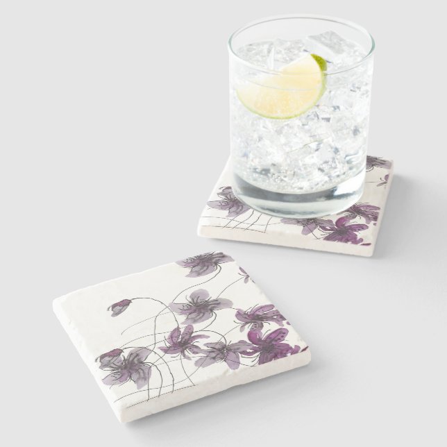Wild Violets Watercolor Hand-painted Stone Coaster (Side)