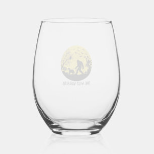 Wild Walkers Bigfoot Walking Bernese Halloween Hau Stemless Wine Glass