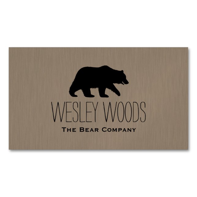 Wild Walking Grizzly Bear Silhouette Simple Magnetic Business Card (Front)
