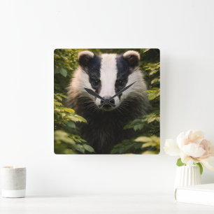Wild watcher, Majestic British badger Square wall Clock