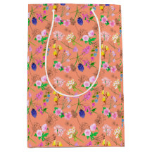 Wild watercolor flowers on orange