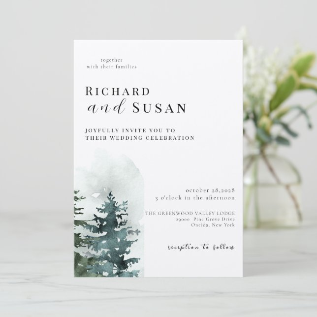 Wild  Watercolor Forest Wedding Invitation (Standing Front)