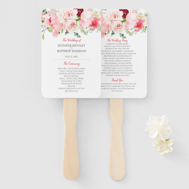 Wild Watercolor Garden Florals Wedding Hand Fan (Front and Back)