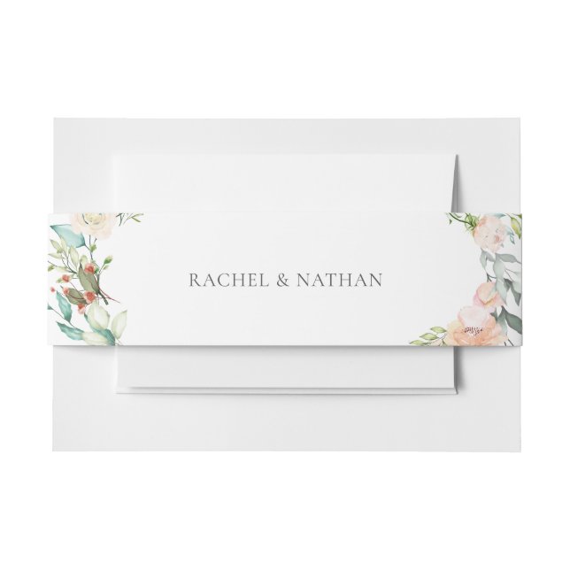 Wild Watercolor Roses Garland Invitation Belly Band (Front Example)