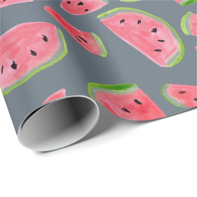 Wild watermelon on grey gift wrap watercolor (Roll Corner)