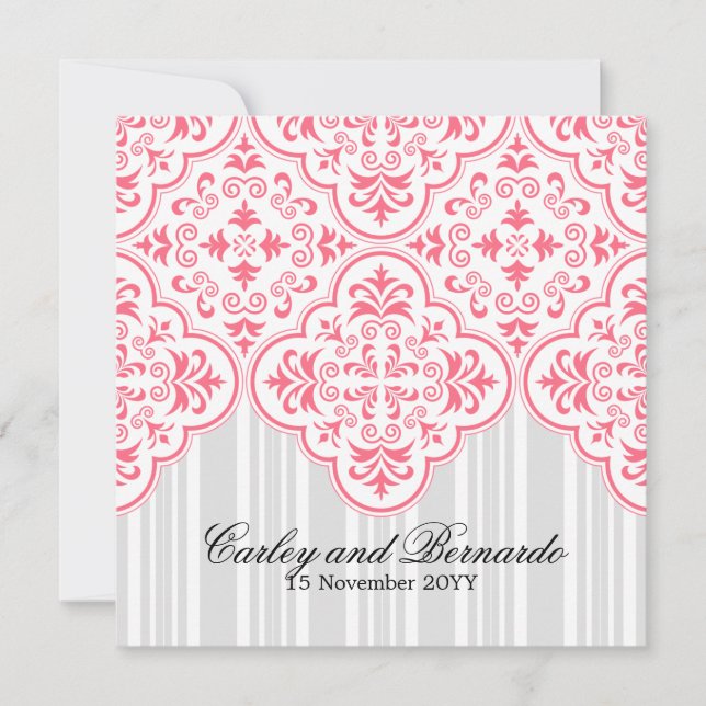 Wild Watermelon Wedding Damask Pattern Custom Invitation (Front)