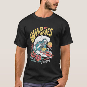 Wild Waves Skeleton Surfing Malibu Spirit T-Shirt