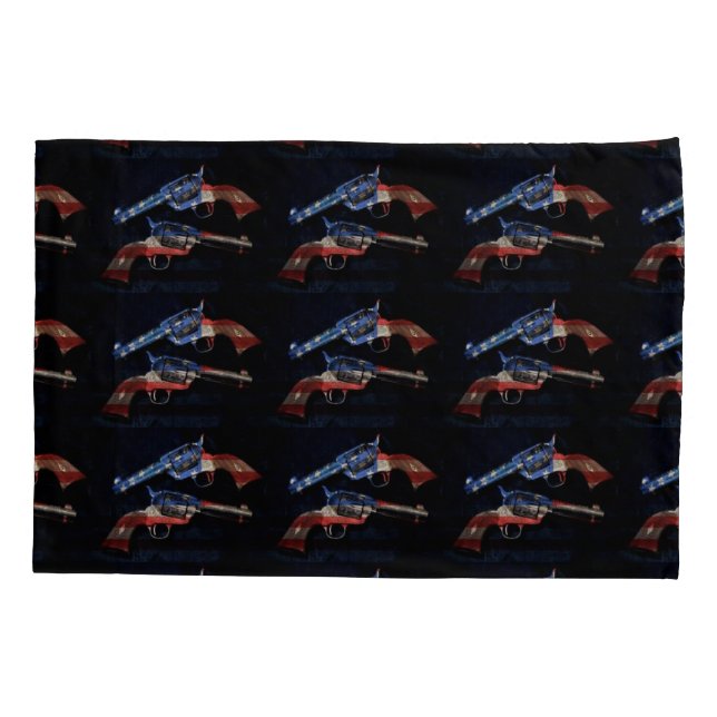 Wild West American Flag Six Shooters Pillowcase (Back)