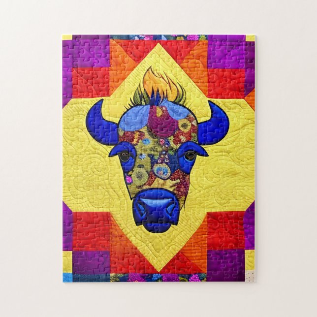 Wild West Bison Quilt Like Design Jigsaw Puzzle (Vertical)