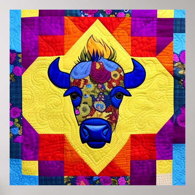 Wild West Bison Quilt Like Design Poster (Front)