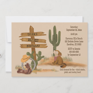 Wild West Boys Rustic Fun Birthday Invitation