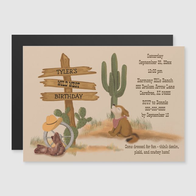 Wild West Boys Rustic Kid's Fun Thin Magnetic Card (Front/Back)