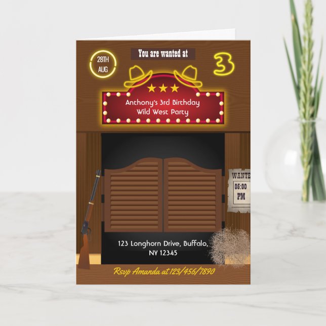 Wild West Cowboy 3rd Birthday Party Photo Invitation (Front)