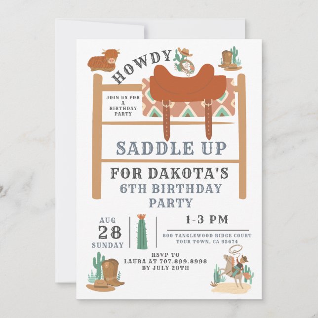 Wild West Cowboy 6th Birthday Invitation (Front)