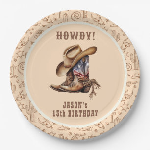 Wild west cowboy birthday paper plate