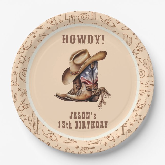 Wild west cowboy birthday paper plate (Front)