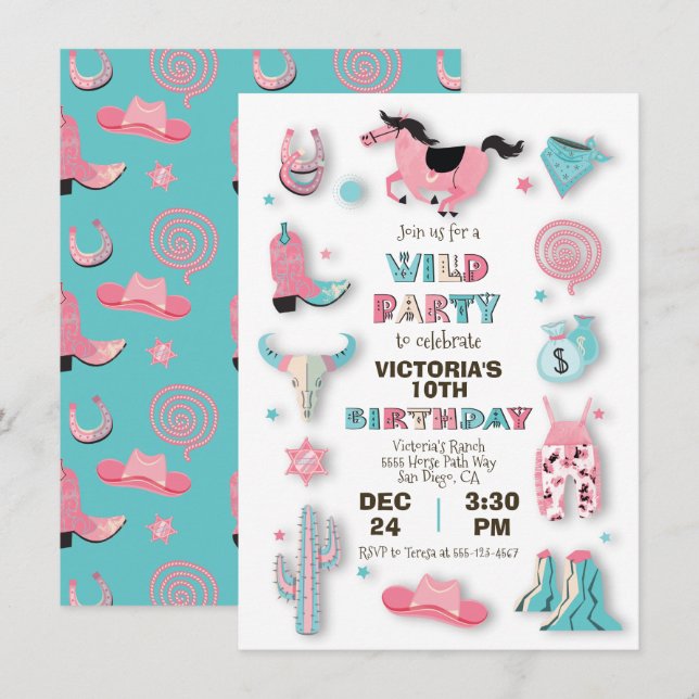 Wild West Cowboy Birthday Party Invitation (Front/Back)