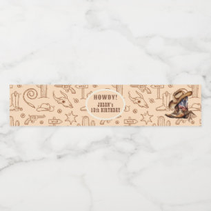 Wild west cowboy birthday water bottle label