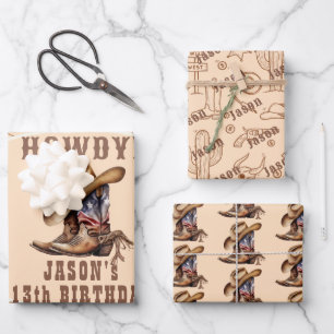 Wild west cowboy birthday wrapping paper sheet