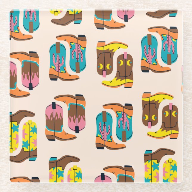 Wild West Cowboy Boots: Fashion Concept Pattern Glass Coaster (Front)