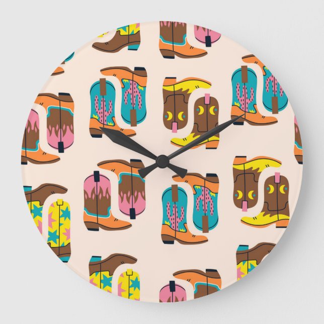 Wild West Cowboy Boots: Fashion Concept Pattern Large Clock (Front)