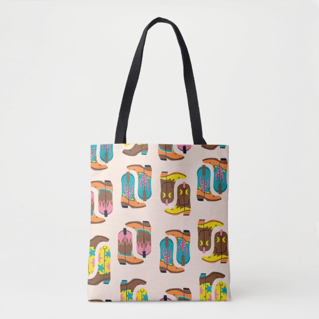 Wild West Cowboy Boots: Fashion Concept Pattern Tote Bag (Front)
