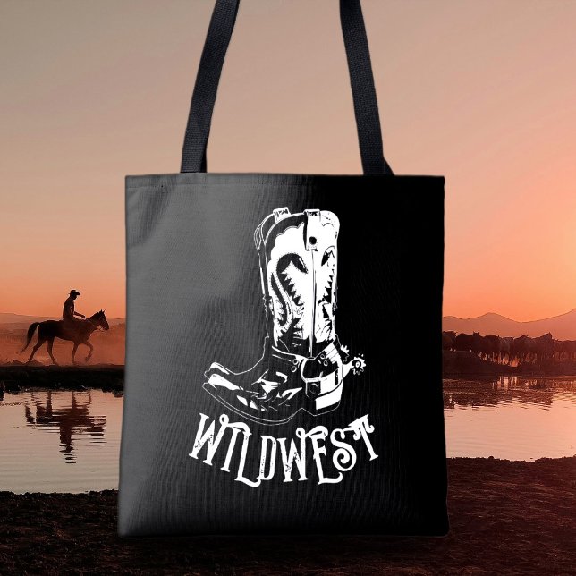 Wild west cowboy boots tote bag (Wild west cowgirl cowboy boots, western cowgirl tote bag, personalized cowgirl gift.)