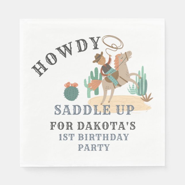 Wild West Cowboy Boy 1st Birthday  Napkin (Front)