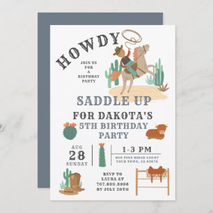 Wild West Cowboy Boy 5th Birthday Invitation