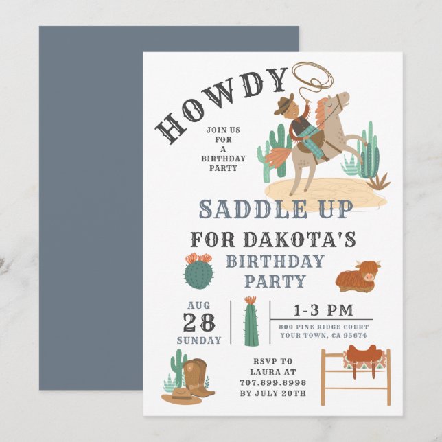 Wild West Cowboy Boy's Birthday Invitation (Front/Back)