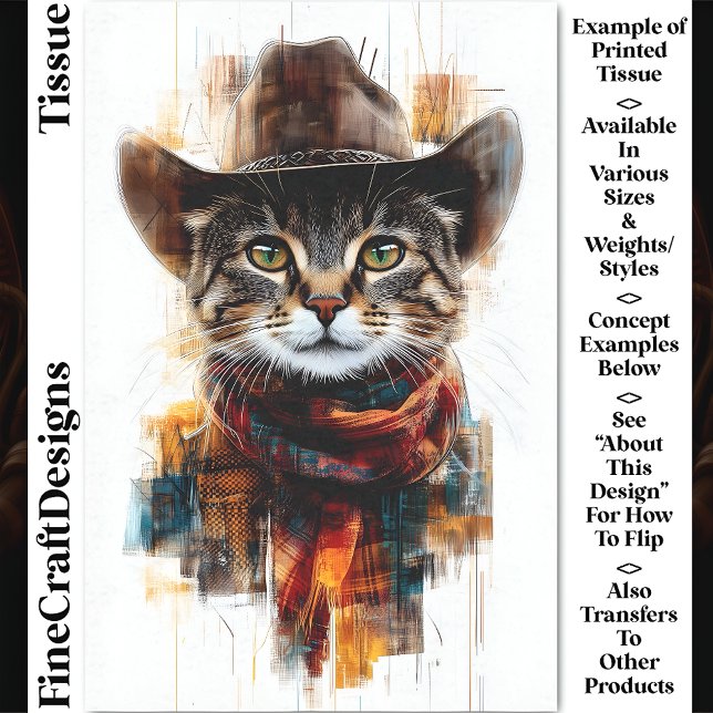 Wild West Cowboy Cat, Hat & Scarf DB3 Decoupage Tissue Paper (Creator Uploaded)
