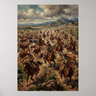 Wild West Cowboy Cattle Drive Poster
