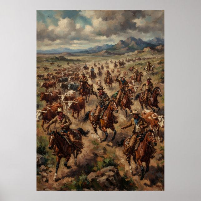 Wild West Cowboy Cattle Drive Poster (Front)