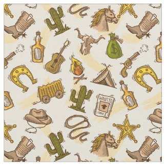 Wild west cowboy coloured with guitar and cactus fabric