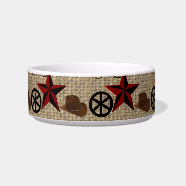Wild West Cowboy Country Western on Burlap Pattern Bowl (Front)